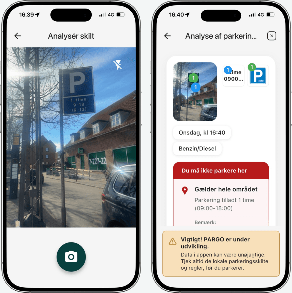 PARGO scanner og analyserer et parkeringsskilt
